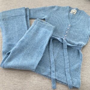 Vintage Blue Lambswool & Angora Knit Sweater and Pants Set